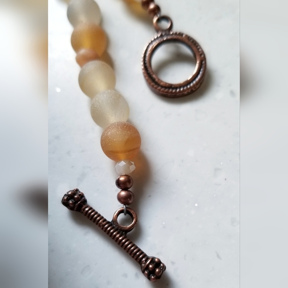 Handcrafted Mother of Pearl with Druzy & Peach Moonstone Necklace Earring Set - Picture 7 of 7